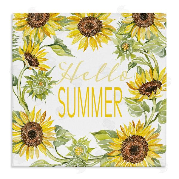 stupell industries Cindy Jacobs | Hello Summer Warm Yellow Sunflower Typography Border Wall Art