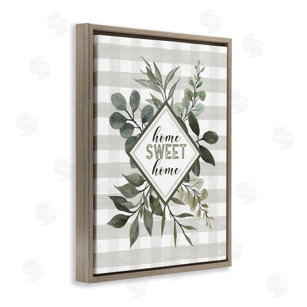Stupell Industries Cindy Jacobs | Home Sweet Home Phrase Green Botanicals Plaid Pattern Wall Art