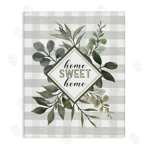 stupell industries Cindy Jacobs | Home Sweet Home Phrase Green Botanicals Plaid Pattern Wall Art