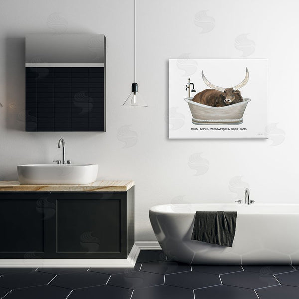 Stupell Industries Cindy Jacobs | Longhorn Cattle Bathtub Country Bathroom Typography Wall Art