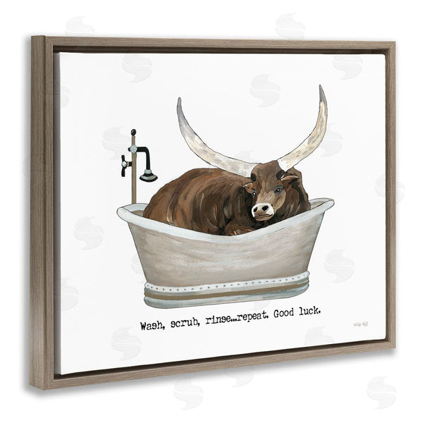 Stupell Industries Cindy Jacobs | Longhorn Cattle Bathtub Country Bathroom Typography Wall Art