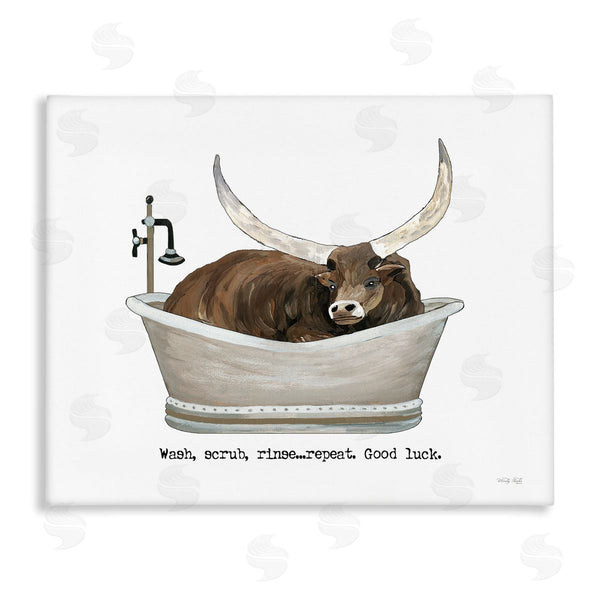 stupell industries Cindy Jacobs | Longhorn Cattle Bathtub Country Bathroom Typography Wall Art