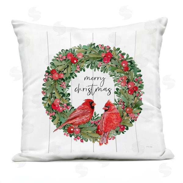 Stupell Industries Cindy Jacobs | Merry Christmas Cardinal Wreath Printed Throw Pillow