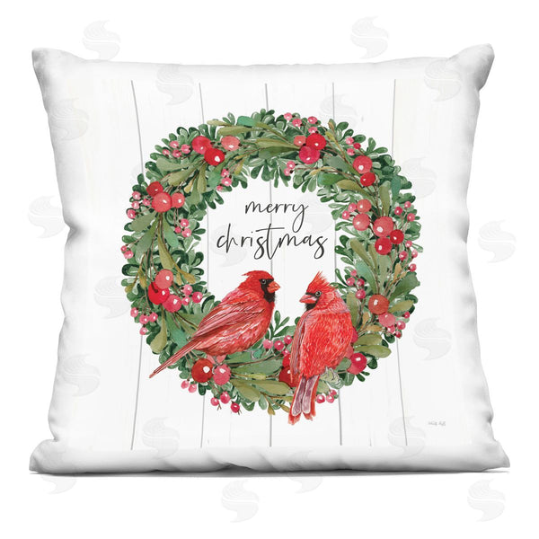 stupell industries Cindy Jacobs | Merry Christmas Cardinal Wreath Printed Throw Pillow