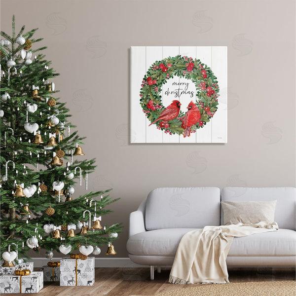 Stupell Industries Cindy Jacobs | Merry Christmas Red Cardinal Wreath Wall Art