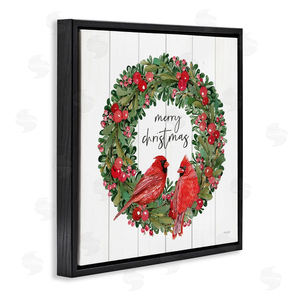 Stupell Industries Cindy Jacobs | Merry Christmas Red Cardinal Wreath Wall Art
