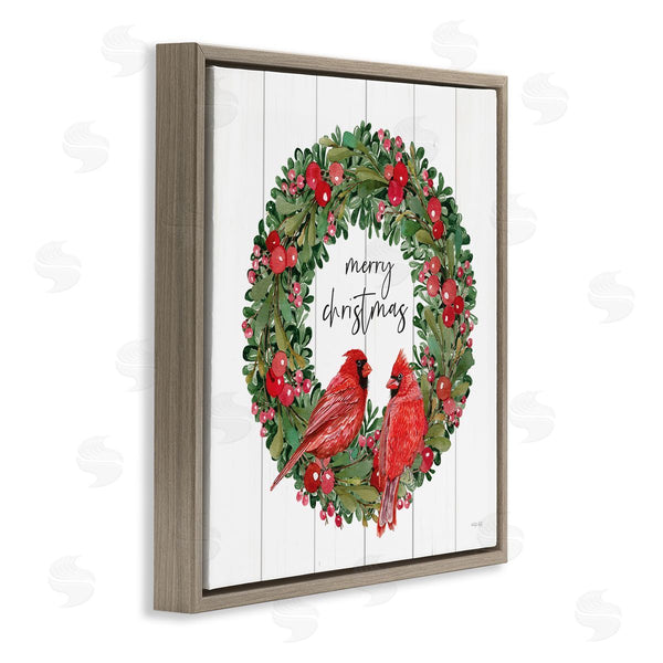 Stupell Industries Cindy Jacobs | Merry Christmas Red Cardinal Wreath Wall Art