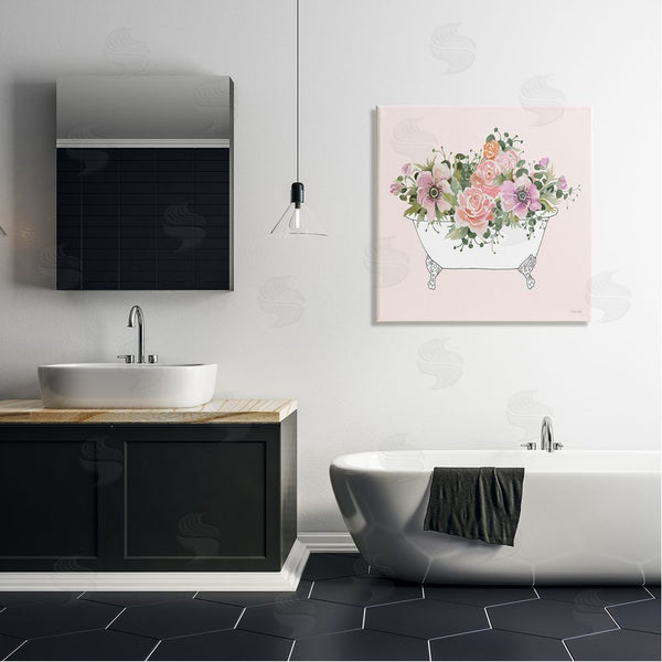 Stupell Industries Cindy Jacobs | Mixed Flower Arrangement Bathtub Planter Pink Blossoms Wall Art