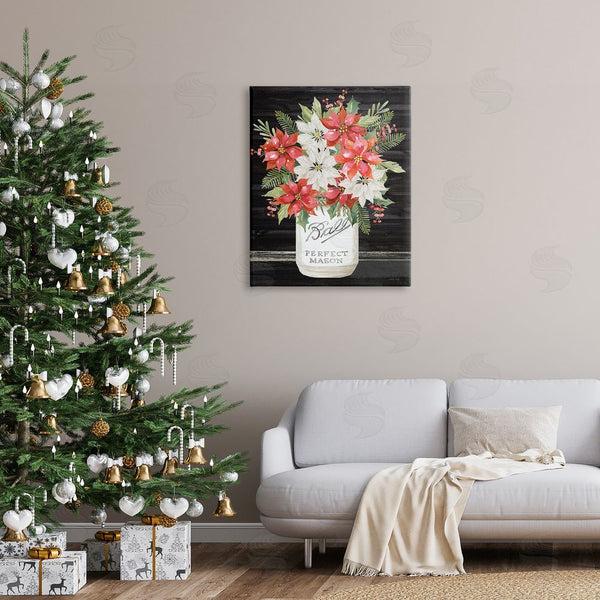 Stupell Industries Cindy Jacobs | Mixed Holly Poinsettia Flower Bouquet Country Jar Wall Art
