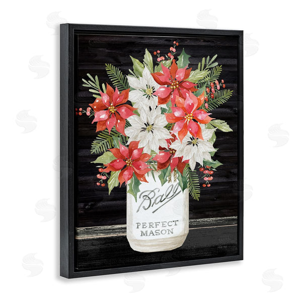 Stupell Industries Cindy Jacobs | Mixed Holly Poinsettia Flower Bouquet Country Jar Wall Art