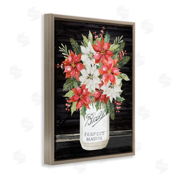 Stupell Industries Cindy Jacobs | Mixed Holly Poinsettia Flower Bouquet Country Jar Wall Art