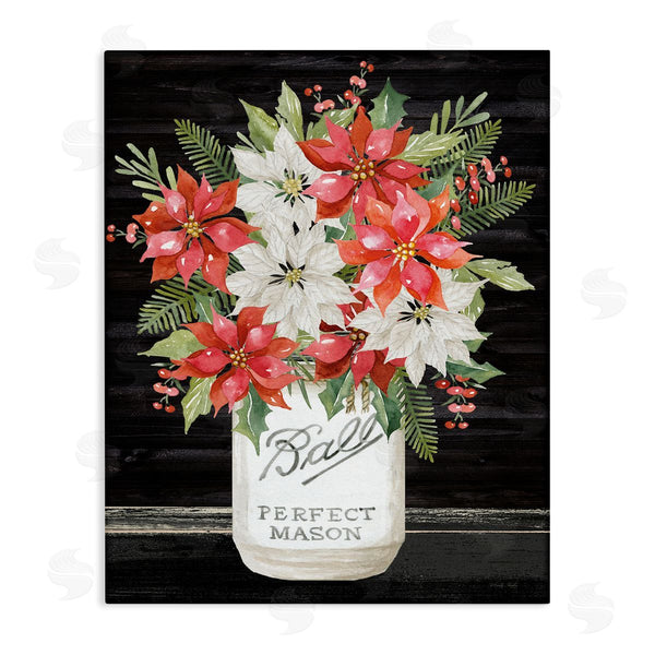 stupell industries Cindy Jacobs | Mixed Holly Poinsettia Flower Bouquet Country Jar Wall Art