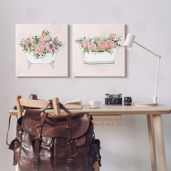 Stupell Industries Cindy Jacobs | Pink Floral Rose Blooms Bathtub Botanicals Wall Art