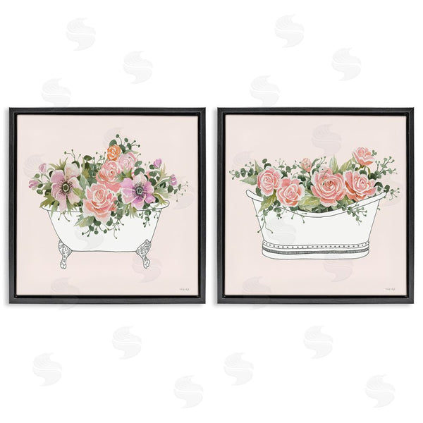 Stupell Industries Cindy Jacobs | Pink Floral Rose Blooms Bathtub Botanicals Wall Art