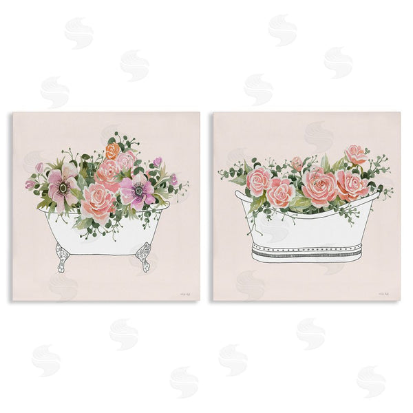 stupell industries Cindy Jacobs | Pink Floral Rose Blooms Bathtub Botanicals Wall Art