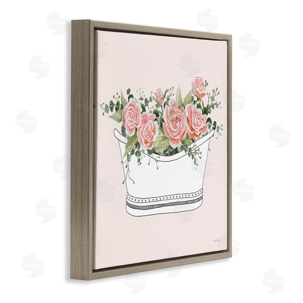 Stupell Industries Cindy Jacobs | Pink Rose Blossoms Casual Bathroom Bathtub Planter Wall Art