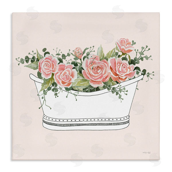 stupell industries Cindy Jacobs | Pink Rose Blossoms Casual Bathroom Bathtub Planter Wall Art
