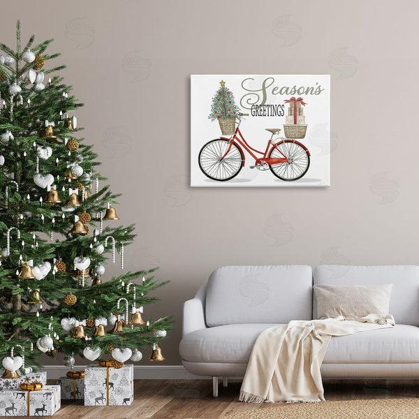 Stupell Industries Cindy Jacobs | Season's Greetings Festive Holiday Bicycle Gifts Basket Wall Art