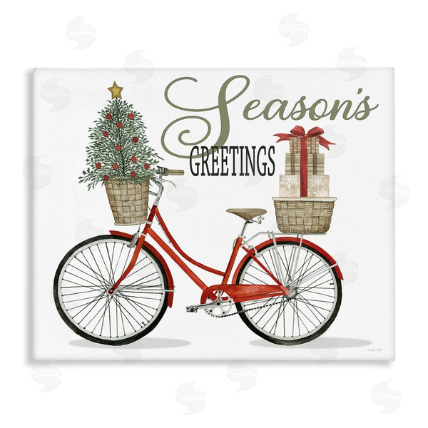 stupell industries Cindy Jacobs | Season's Greetings Festive Holiday Bicycle Gifts Basket Wall Art