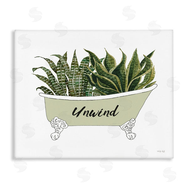 stupell industries Cindy Jacobs | Snake Plant in Tub Unwind Bath Typography Wall Art