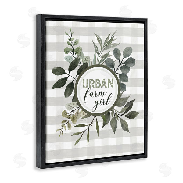 Stupell Industries Cindy Jacobs | Urban Farm Girl Phrase Botanical Branches Soft Plaid Wall Art