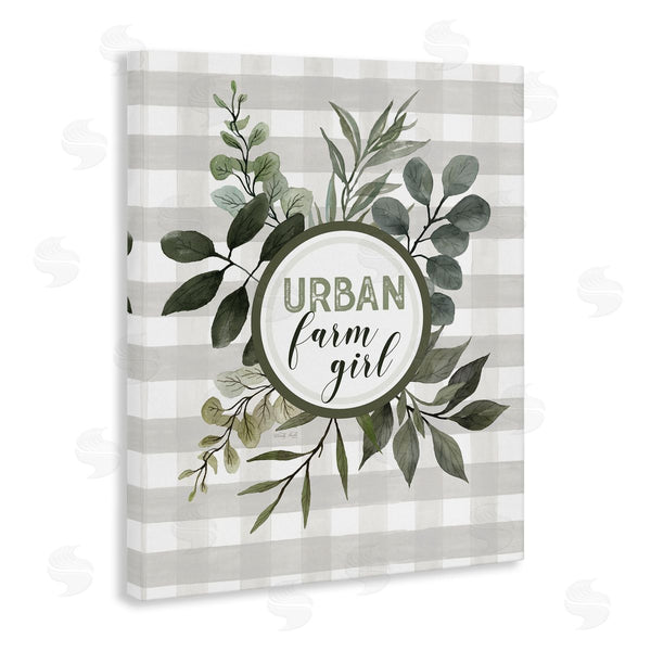 Stupell Industries Cindy Jacobs | Urban Farm Girl Phrase Botanical Branches Soft Plaid Wall Art
