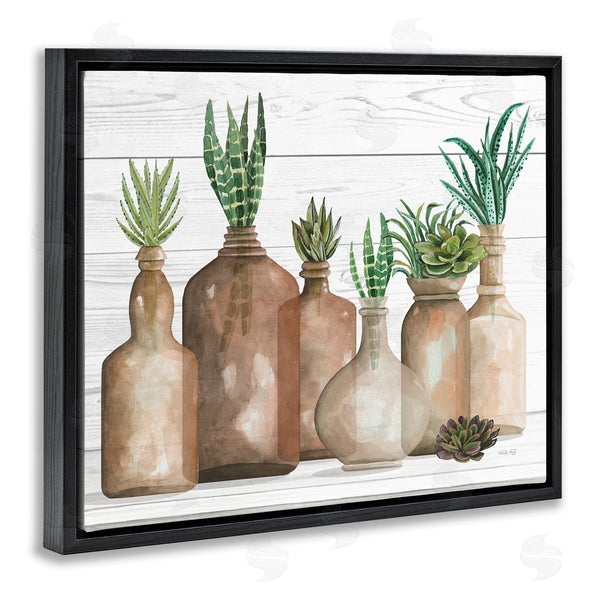 Stupell Industries Cindy Jacobs | Various Succulents Plants Vases Jars Striped Leaves Wall Art