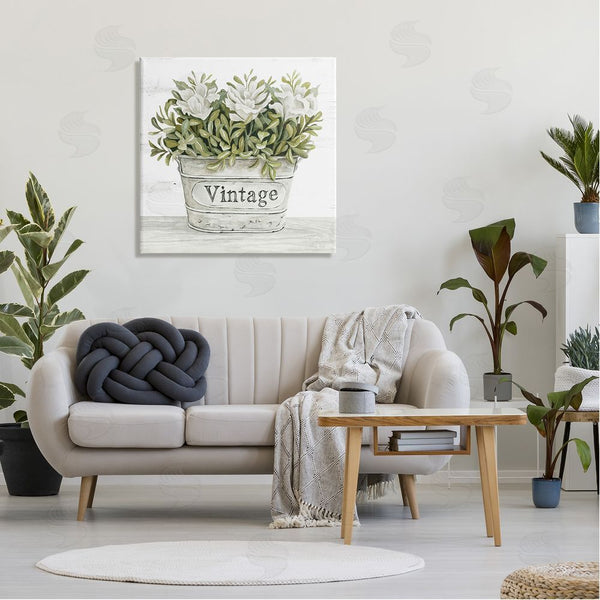 Stupell Industries Cindy Jacobs | Vintage Flower Planter Rustic Blooms Full Leaves Wall Art