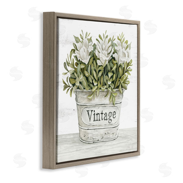 Stupell Industries Cindy Jacobs | Vintage Flower Planter Rustic Blooms Full Leaves Wall Art