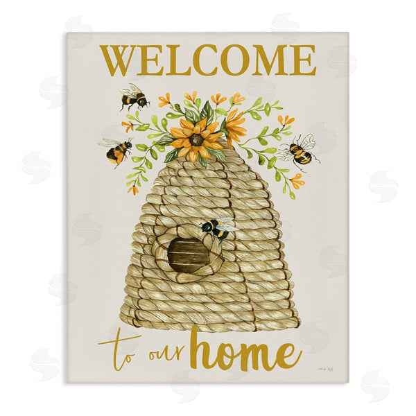 stupell industries Cindy Jacobs | Welcome Home Insect Hovering Roped Beehive and Sunflowers Wall Art