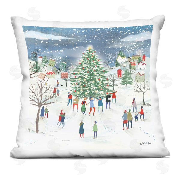 stupell industries Clair Rossiter | Festive Town Holiday Snow Scene Printed Throw Pillow