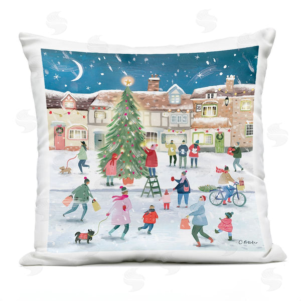 Stupell Industries Clair Rossiter | Festive Winter Town Christmas Tree Printed Throw Pillow
