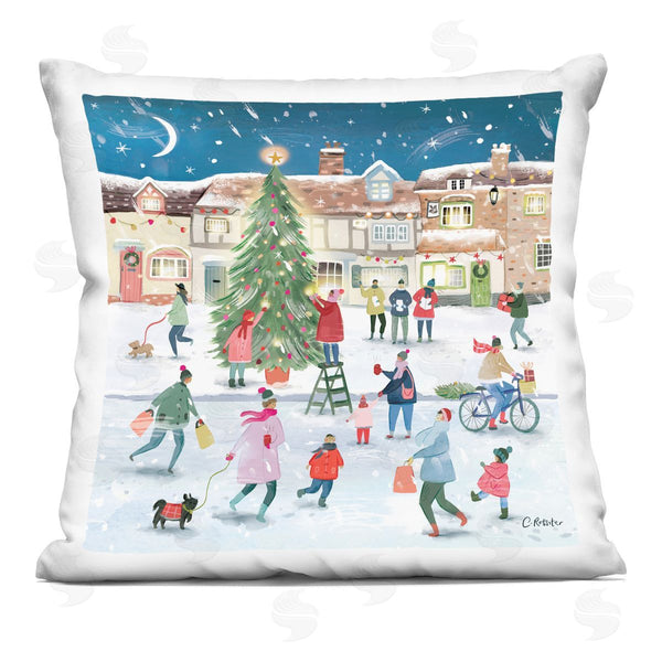 stupell industries Clair Rossiter | Festive Winter Town Christmas Tree Printed Throw Pillow