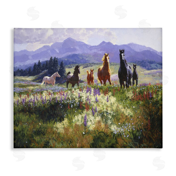 stupell industries Claire Goldrick | Horses Trotting Through Floral Valley
