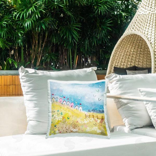 Stupell Industries Clare Tupper | Beach Huts On Hillside Printed Throw Pillow