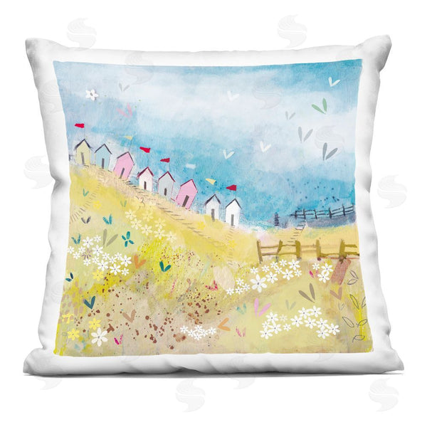 stupell industries Clare Tupper | Beach Huts on Hillside Printed Throw Pillow
