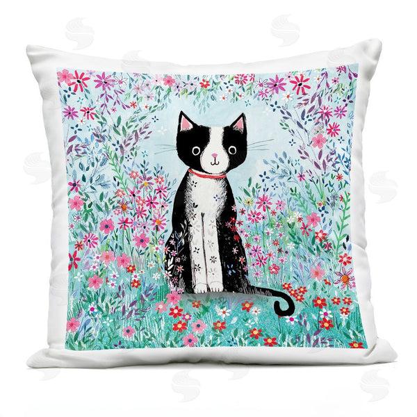Stupell Industries Clare Tupper | Black Cat With Whimsical Daisies Printed Throw Pillow