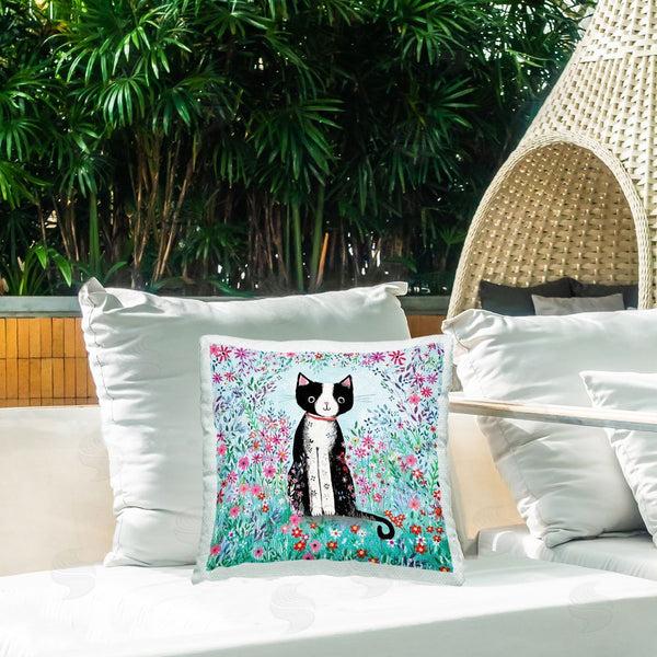 Stupell Industries Clare Tupper | Black Cat With Whimsical Daisies Printed Throw Pillow