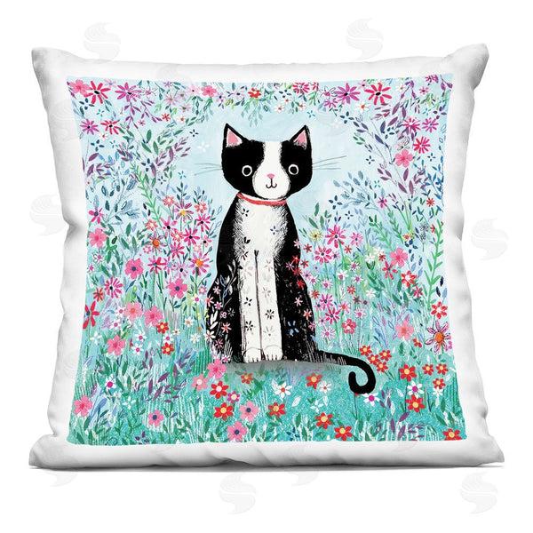 stupell industries Clare Tupper | Black Cat with Whimsical Daisies Printed Throw Pillow