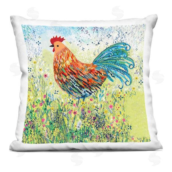 stupell industries Clare Tupper | Cockerel Rooster in Colorful Garden Printed Throw Pillow
