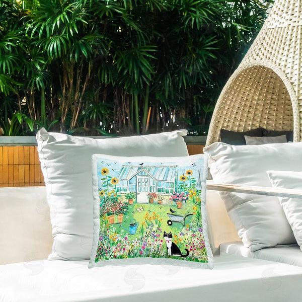 Stupell Industries Clare Tupper | Garden Greenhouse & Cat Printed Throw Pillow