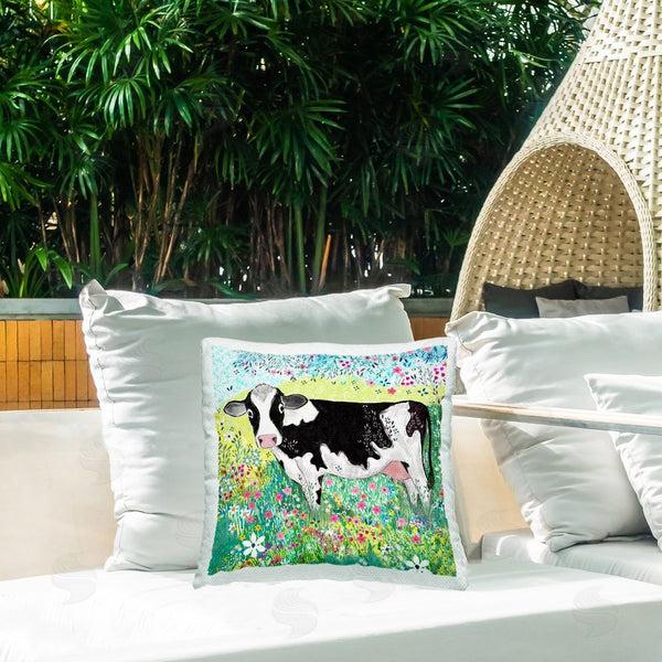 Stupell Industries Clare Tupper | Impressionist Cow & Meadow Flowers Printed Throw Pillow
