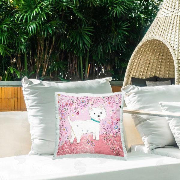 Stupell Industries Clare Tupper | Lola Pink Floral Puppy Printed Throw Pillow