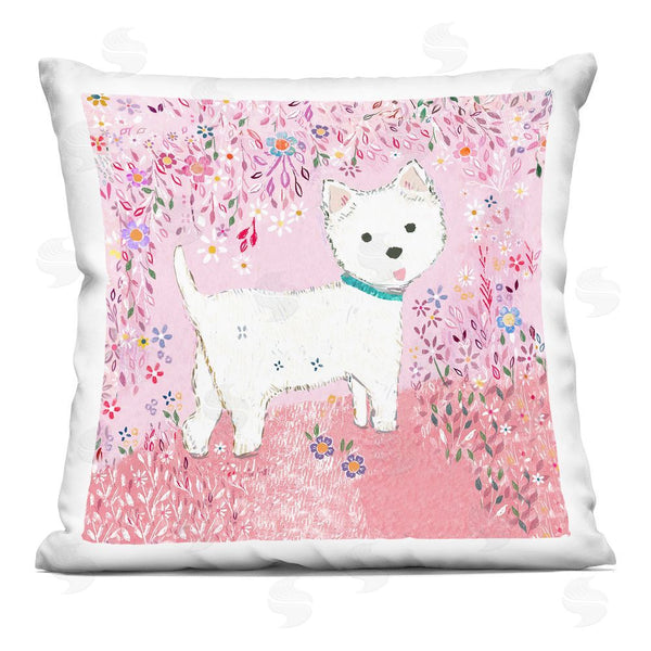 stupell industries Clare Tupper | Lola Pink Floral Puppy Printed Throw Pillow