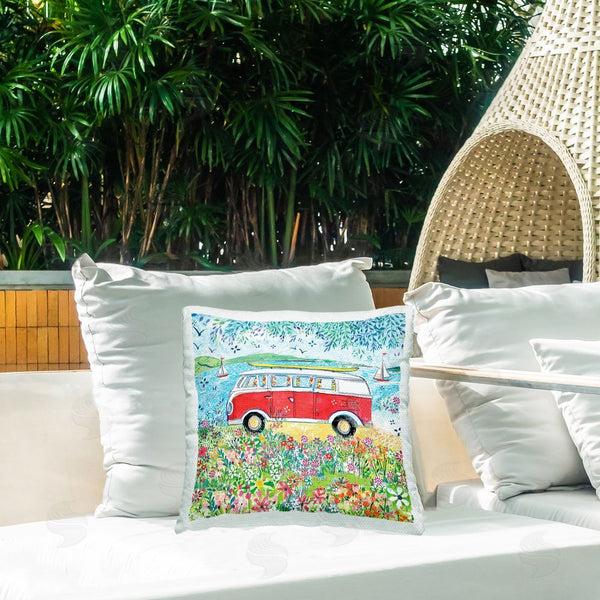 Stupell Industries Clare Tupper | Red Campervan Ready For Surf Printed Throw Pillow