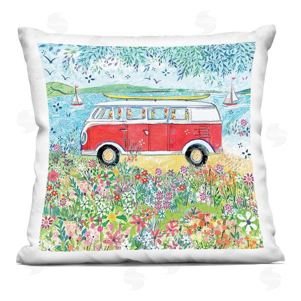 stupell industries Clare Tupper | Red Campervan Ready For Surf Printed Throw Pillow