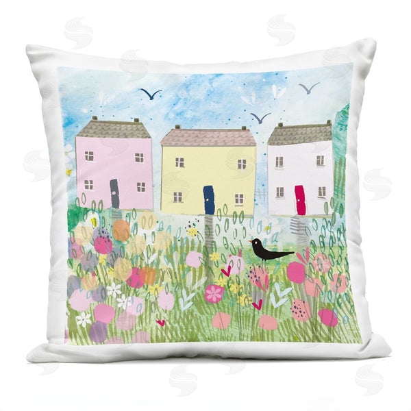 Stupell Industries Clare Tupper | Row Of Cottages With Crow Printed Throw Pillow