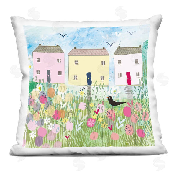 stupell industries Clare Tupper | Row Of Cottages with Crow Printed Throw Pillow
