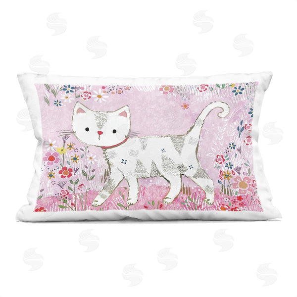 stupell industries Clare Tupper | Walking Cat on Pastel Pink Printed Throw Pillow