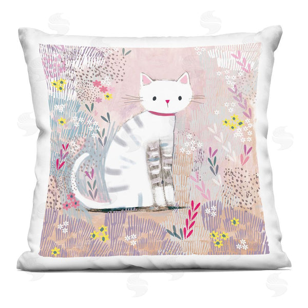 stupell industries Clare Tupper | White Kitten with Stripes Sitting Printed Throw Pillow